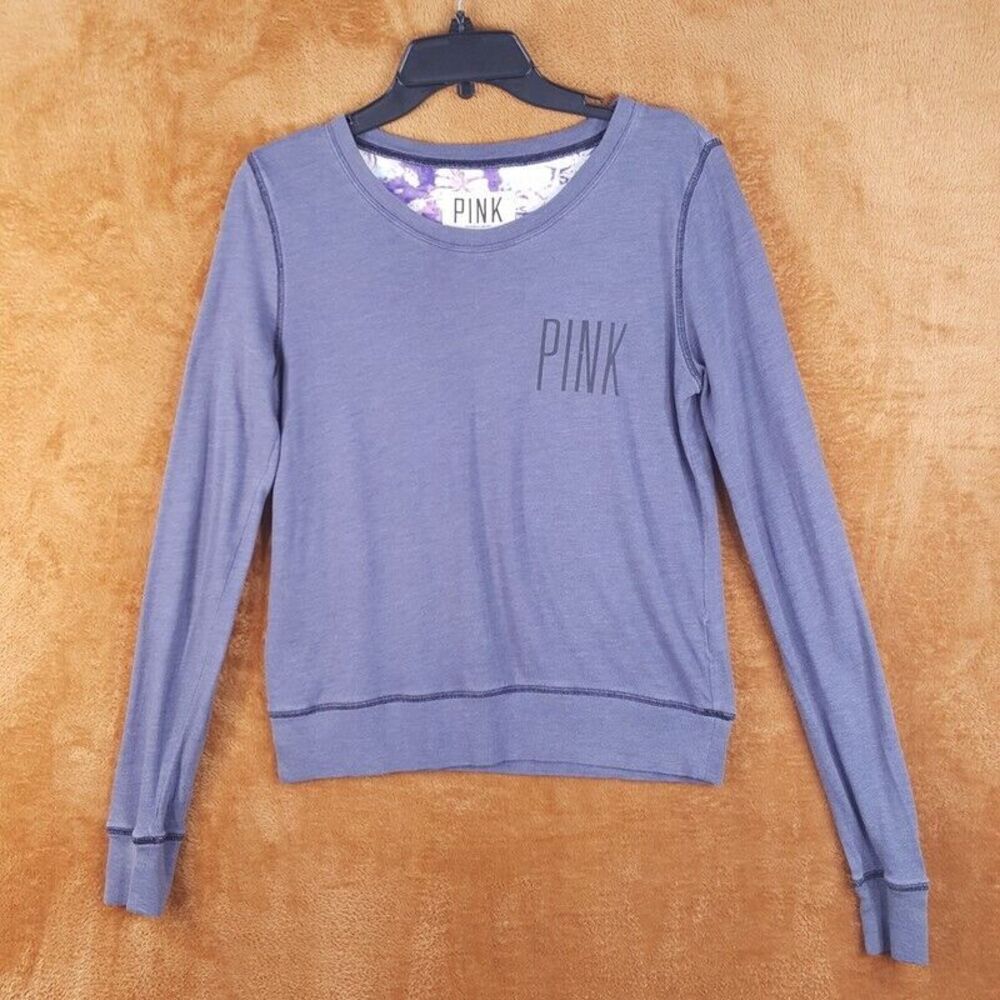 VICTORIA SECRET PINK Womens Top XS Gray Pullover Logo Long Sleeve Tee